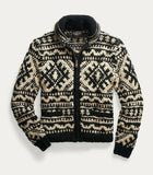 RRL Ralph Lauren Shawl Hand-Knit Geometric Cardigan Black Cream Men's L Large