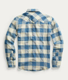 RRL Ralph Lauren Check Cream Blue Western Shirt Snap Slim L/S Men's 2XL XXL