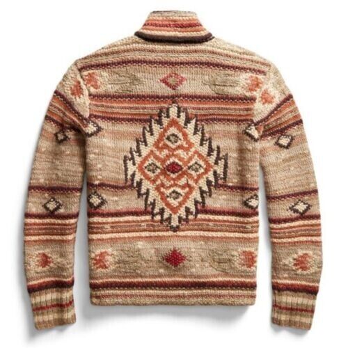 RRL Ralph Lauren Southwestern Wool Linen Blend Hand Knit Cardigan Men's Medium M
