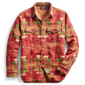 RRL Ralph Lauren Northwest Beacon Red Blanket Jacquard Shirt Men's 2XL XXL