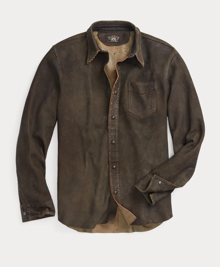 RRL Ralph Lauren Leather Western Tan Jacket Suede Embroidered Men's L Large