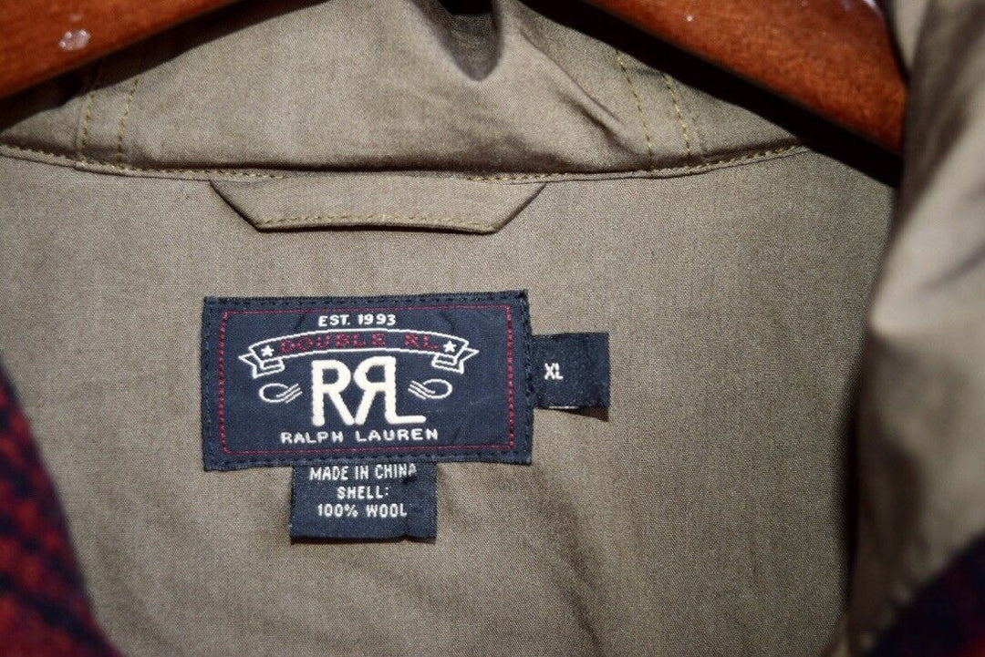 RRL Ralph Lauren Wool Red Black Plaid Hoodie Jacket Manhack Men's Extra-Large XL