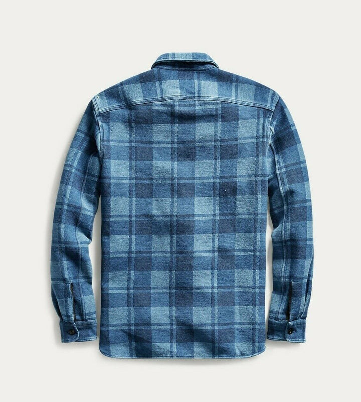 RRL Ralph Lauren Check Blue Jacquard Heavy Flannel Workshirt Mens XL Extra-Large