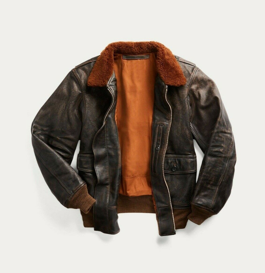 RRL Ralph Lauren Brown Shearling Flight Pilot Military Jacket Men XXL 2XL