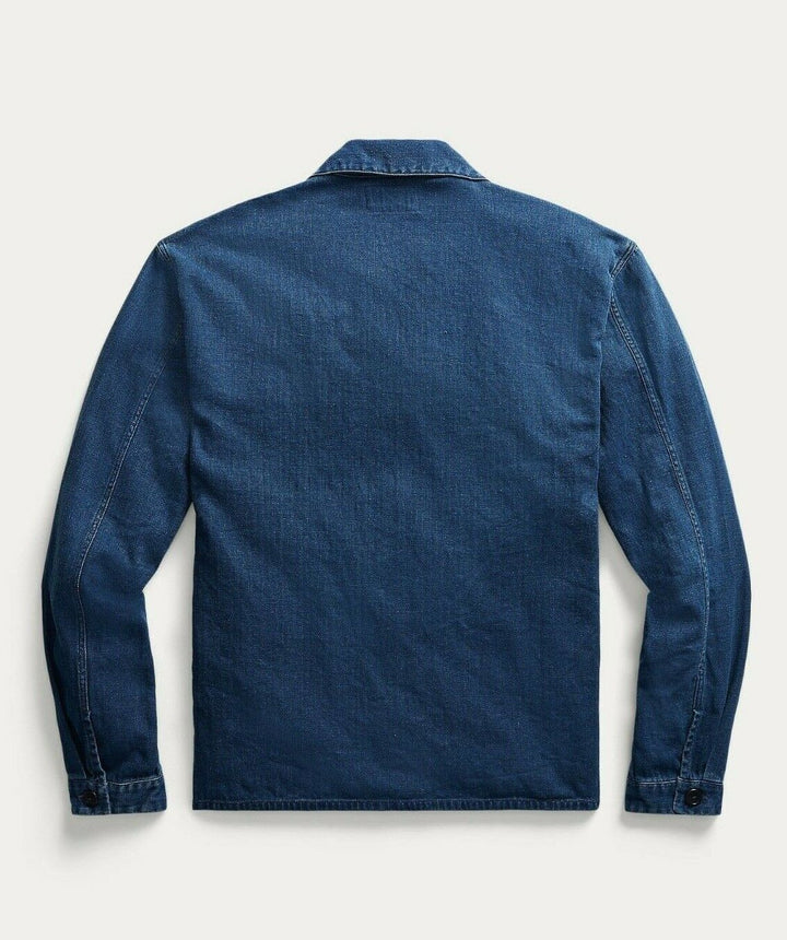 RRL Ralph Lauren Indigo Blue Jacket Linen Herringbone Overshirt Men's 2XL XXL