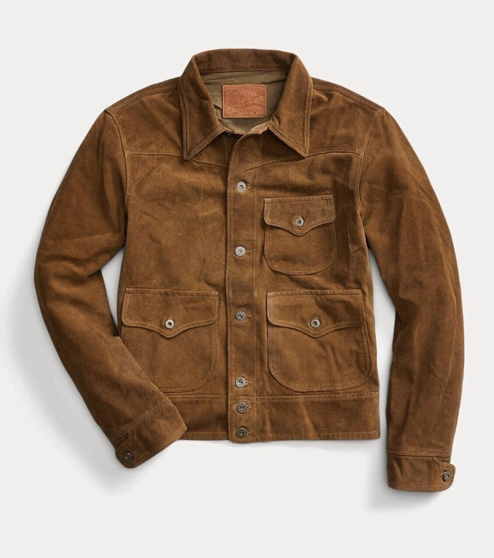 RRL Ralph Lauren Trucker Roughout Suede Leather Coat Jacket Men's Large L
