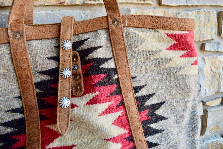 RRL Ralph Lauren Market Wool Tote Southwestern Leather Brown Leather Shoulder