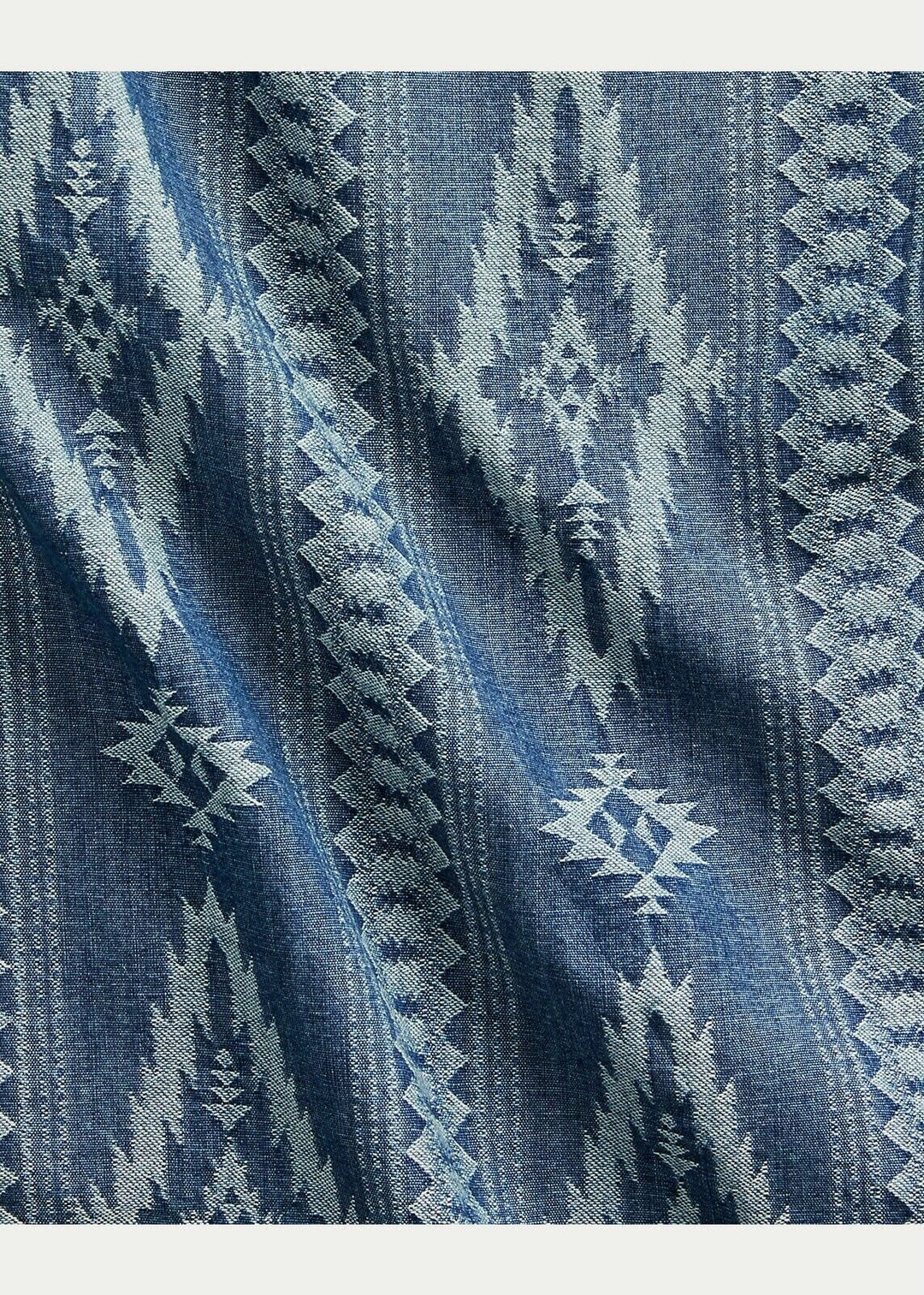 New RRL Ralph Lauren Southwestern Blue Indigo Jacquard Camp Shirt Men's Medium M