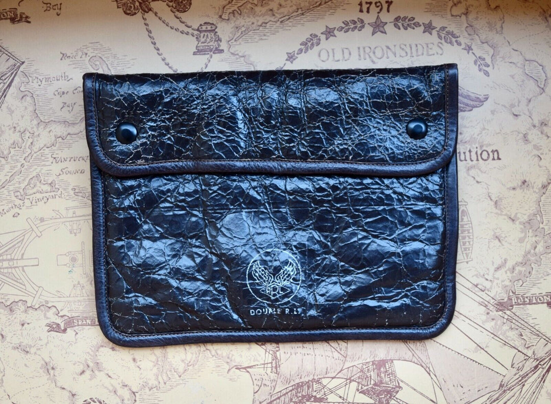 RRL Ralph Lauren Vintage Military Italian Shearling Cracked Leather Media Case
