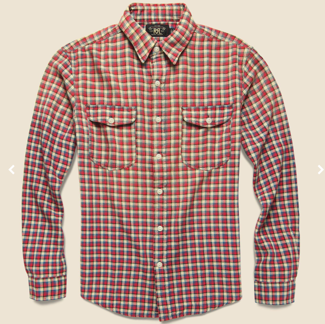 New RRL Ralph Lauren Lee Shirt Workshirt Check Red Faded Men's L Large Flannel