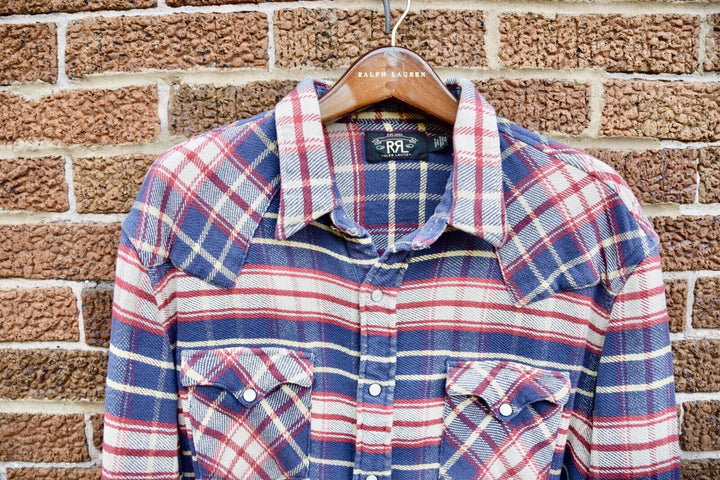 RRL Ralph Lauren Fit Plaid Twill Western Shirt Multi-Color Men's Extra-Large XL