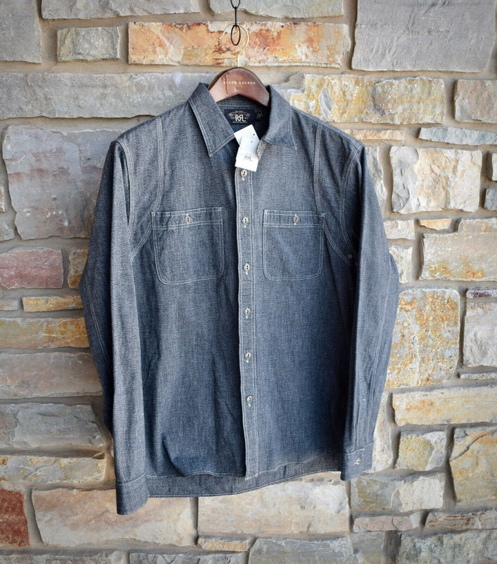 New RRL Ralph Lauren Gray Chambray Logan Workshirt Shirt Men's L Large