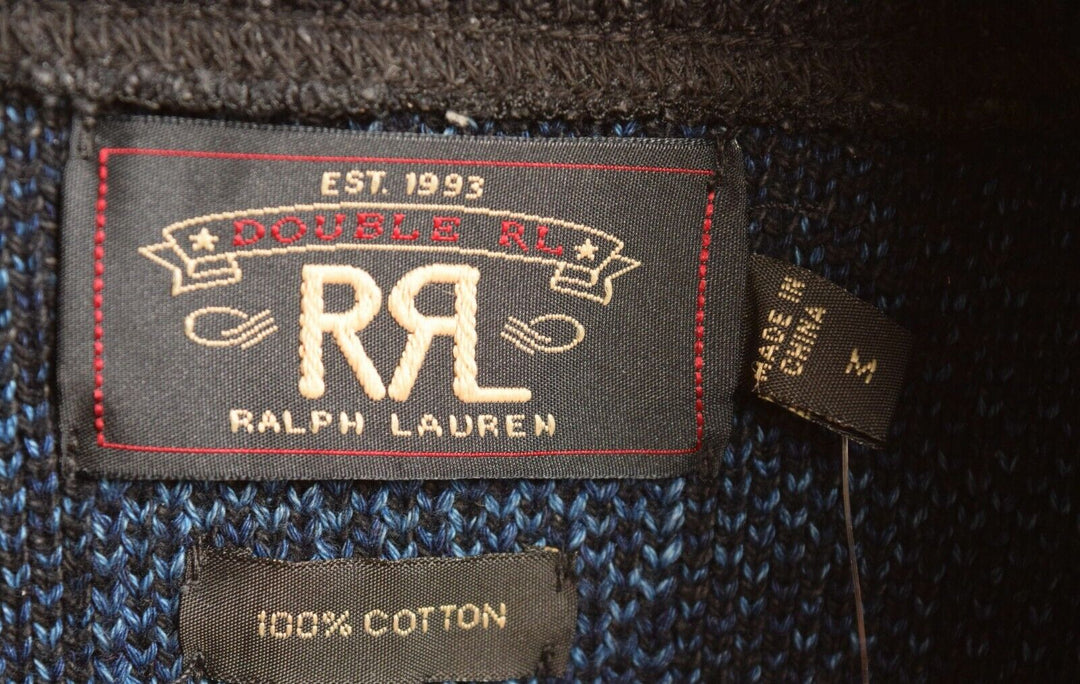 New RRL Ralph Lauren Mockneck Blue Plaid Check Full Zip Jacket Men's Medium M