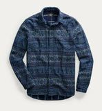 RRL Ralph Lauren Fair Isle Indigo Cotton Blue Jacquard Workshirt Men's S Small