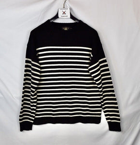 New RRL Ralph Lauren Faded Black Striped Crewneck Sweatshirt Men's L Large