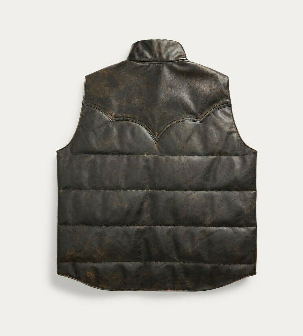 RRL Ralph Lauren Suede-Yoke Quilted Down Vest Jacket Coat Puffer