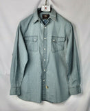 New RRL Ralph Lauren Blue Snap Workwear Shirt Men's M Medium Western Relaxed Fit