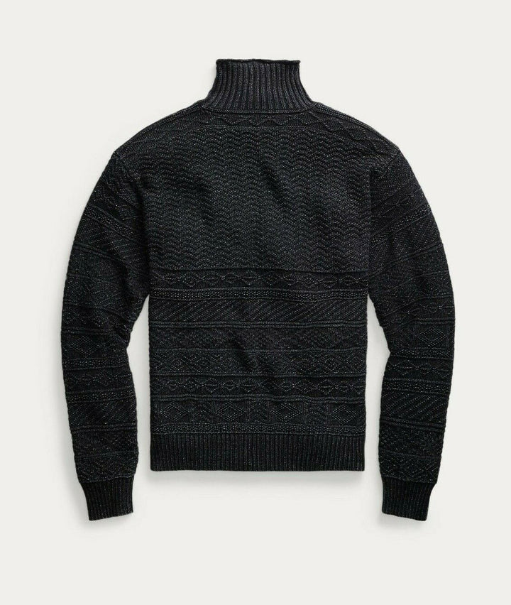 RRL Ralph Lauren Indigo Blue Fair Isle Cable-Knit Turtleneck Men's L Large