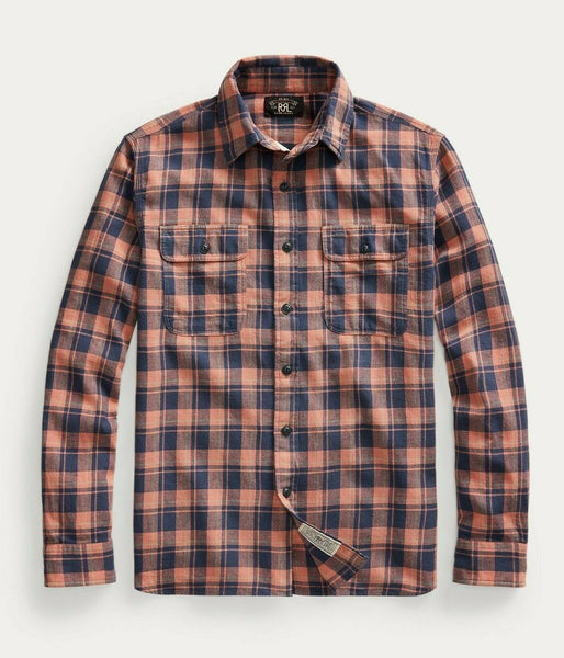 RRL Ralph Lauren Check Plaid Twill Indigo Shirt Workshirt