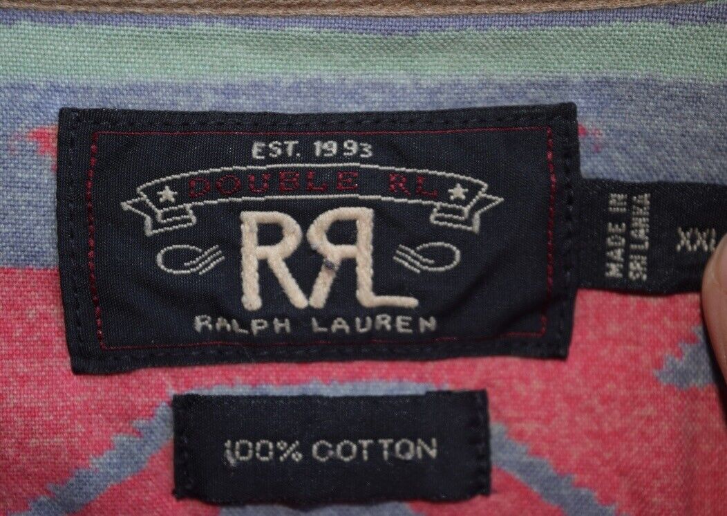 RRL Ralph Lauren Cotton Blue Southwest Shirt Beacon Henley Men's 2XL XXL