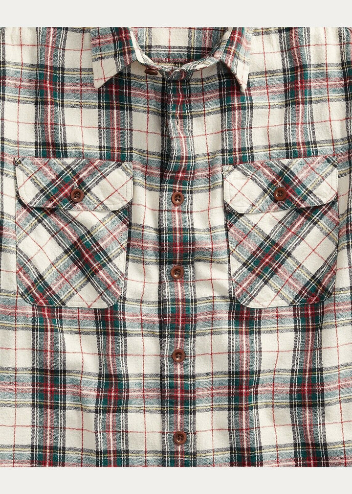 RRL Ralph Lauren Vintage Plaid Cotton Red Green White Workshirt Men's S Small