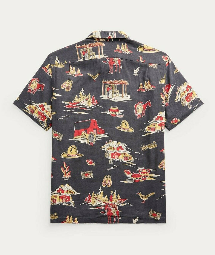 RRL Ralph Lauren 1940s Vintage Western Scenic Print Linen Shirt Men's Small S