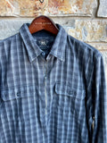 RRL Ralph Lauren Gray Black Cotton 1/2 Zip Check Overshirt Mens XL Extra-Large
