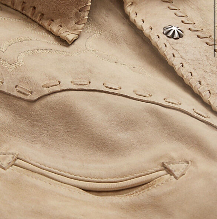 RRL Ralph Lauren Leather Western Tan Sheepskin Jacket Strap Lined 2XL XXL